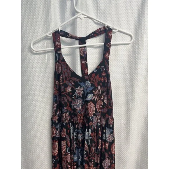 Soma Black Floral Jersey Knit Racerback Empire Waist Maxi Dress Small Stretch - Picture 3 of 5